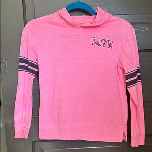 Zone Pro Pink Hooded Long-Sleeve Top with LOVE Graphic; girls 10-12
